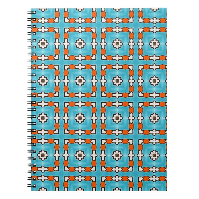 Modern Elegance Blue Orange White Azulejos Tile Anteckningsbok (Framsidan)