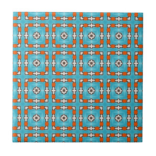 Modern Elegance Blue Orange White Azulejos Tile Kakelplatta