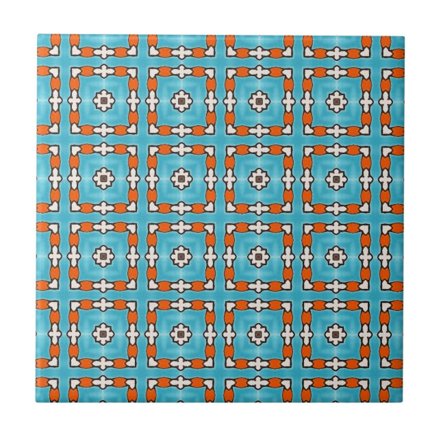 Modern Elegance Blue Orange White Azulejos Tile Kakelplatta (Framsidan)