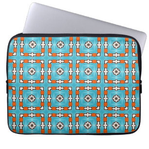 Modern Elegance Blue Orange White Azulejos Tile Laptop Fodral