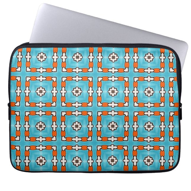 Modern Elegance Blue Orange White Azulejos Tile Laptop Fodral (Framsidan)