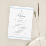 Modern Elegance Boys Baptism Inbjudningar<br><div class="desc">Den klassiska elegantens baptism-inbjudan är en modern,  ren inbjudan med pastellblått rand och ett minimum av kor med redigerbar grått-text.</div>