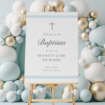 Modern Elegance Boys Baptism Välkomna Poster<br><div class="desc">Välkomstmärket "Modern Elegance Boys Baptism" är chic,  ren skylt med mjukt blått rand och ett minimalt kor. Med grått-anpassade kan du ändra all information på kortet enligt dina önskemål. Perfekt för en liten pojkes baptism.</div>