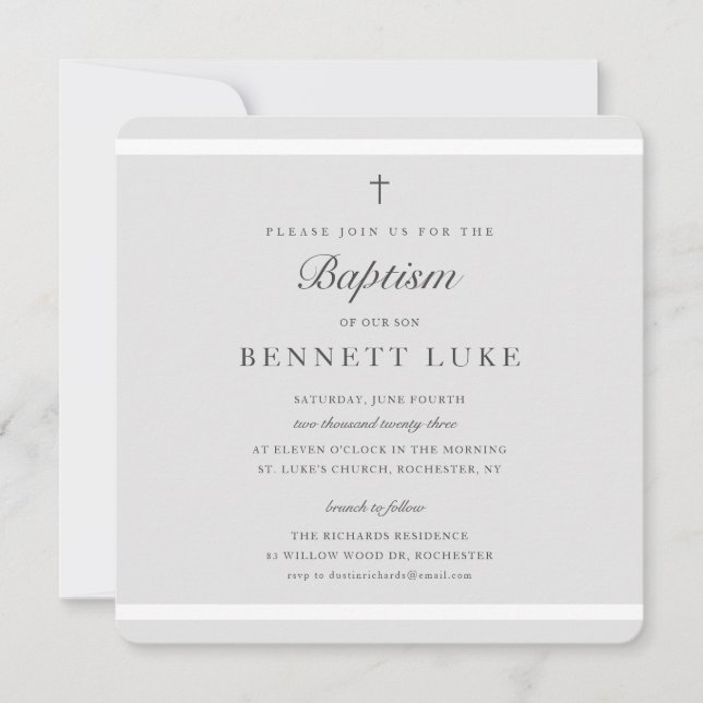 Modern Elegance Boys eller Girls Baptism Inbjudningar (Framsida)