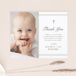Modern Elegance Boys eller Girls Baptism Tack Vykort<br><div class="desc">Det klassiska rand-baptismkortet är ett modernt,  rent vykort med mjuka grått-ränder och kor med foto på framsidan. Baksidan är ett brevlådekort. Med grått-anpassade kan du ändra all information på kortet enligt dina önskemål. Perfekt för små pojkar eller flickor.</div>
