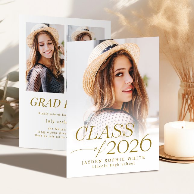 Modern Elegance Class of 2026 Photo Graduation Inbjudningar (Modern Elegance Class of 2026 Photo Graduation Invitation)