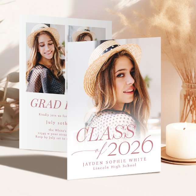 Modern Elegance Class of 2026 Photo Graduation Inbjudningar (Modern Elegance Class of 2026 Photo Graduation Invitation)