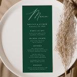 Modern Elegance Grönt Bröllop Meny<br><div class="desc">Enkel meny och elegant bröllop-meny med "Menu" som visas i ett modernt,  vitt skript med gröntens bakgrund eller färg efter eget val. Anpassa menyn grönt bröllop genom att lägga till namn,  bröllop datum och menyinformation. Designad att samordna med vår moderna elegance bröllop-samling.</div>