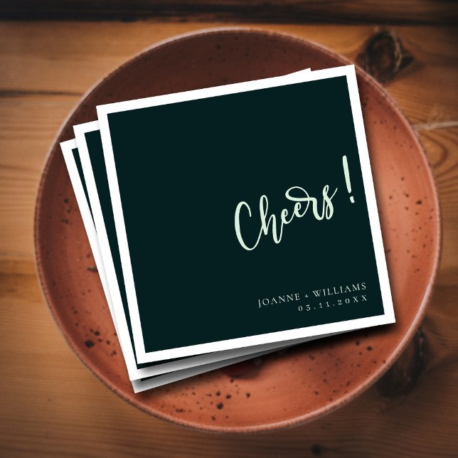 Modern elegance! Mörk grönt hand Lettered Bröllop Pappersservett (Dark Green Hand Lettering Cheers Wedding  Napkins)
