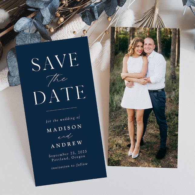 Modern Elegance Navy Photo Save Date (Skapare uppladdad)