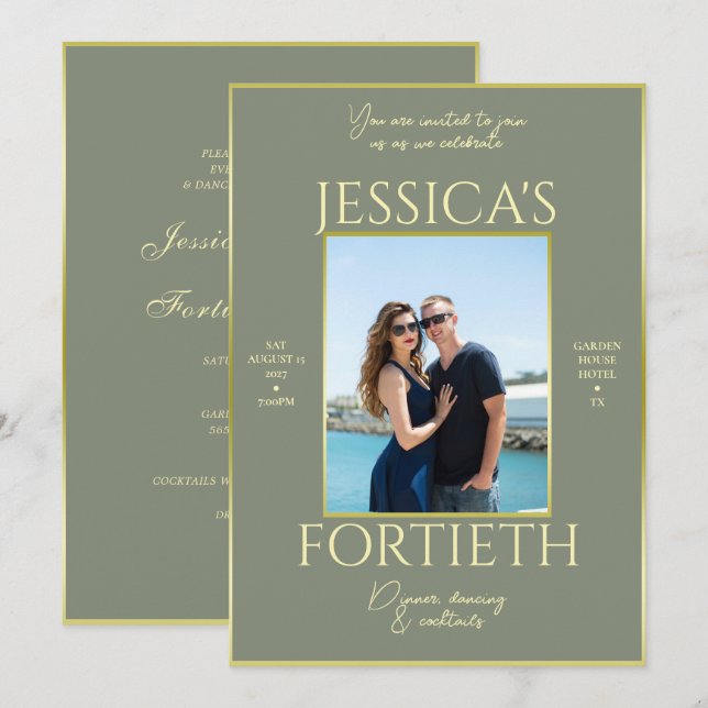 Modern Elegance Photo 40:e födelsedagen Inbjudningar (Fram/baksida)