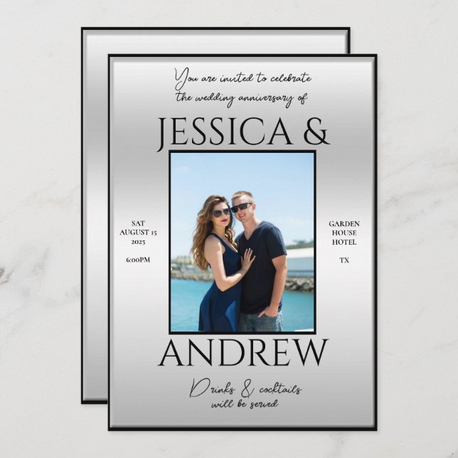 Modern Elegance Photo Bröllop-årsdag Inbjudningar (Fram/baksida)