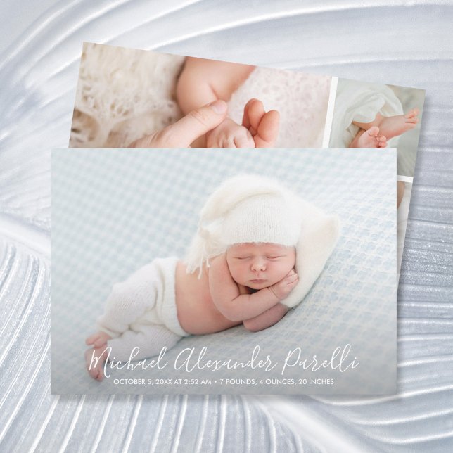 Modern Elegance Pojke Photo Birth Notice (Skapare uppladdad)