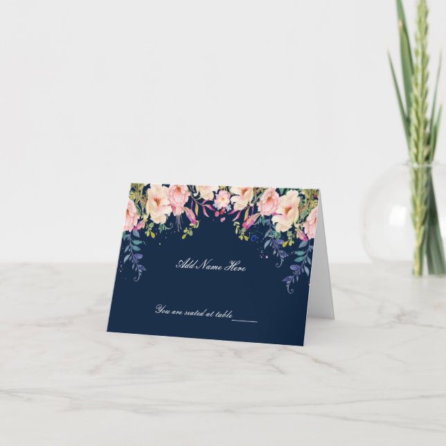 Modern Elegance Rosa Blommigt Bord Place Card Kort (Framsida)