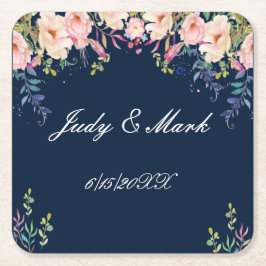 Modern Elegance Rosa Blommigt Botanical Bröllop Underlägg Papper Kvadrat