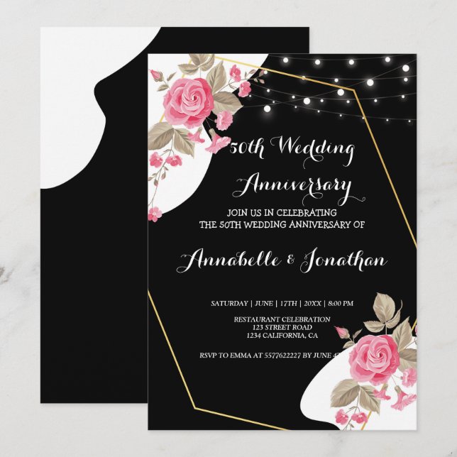 Modern Elegance Rosa Blommigt på Bröllop-årsdagen Inbjudningar (Fram/baksida)