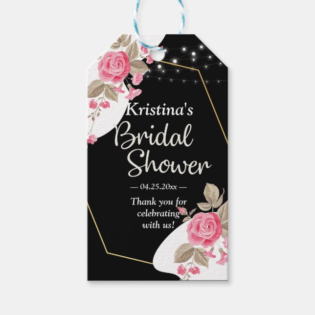 Modern Elegance Rosa Blommigt string l Möhippa Presentetikett (Framsidan)