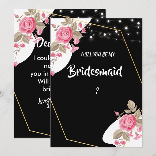 Modern Elegance Rosa Blommigt string lig Bridesmai Inbjudningar (Fram/baksida)