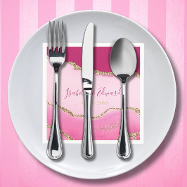 Modern Elegance Rosa & Guld Agate Stone Bröllop Pappersservett