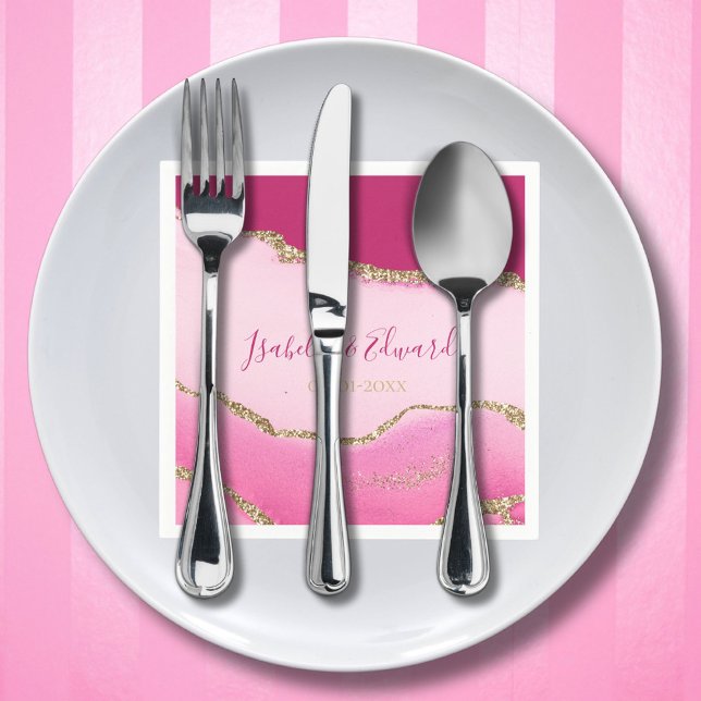 Modern Elegance Rosa & Guld Agate Stone Bröllop Pappersservett (Skapare uppladdad)