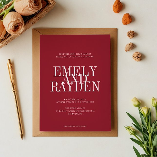 Modern Elegance Ruby Red QR Code Bröllop Inbjudningar (Skapare uppladdad)