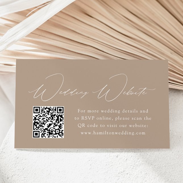 Modern Elegance Taupe Bröllop webbplats QR-kod Tilläggskort (Skapare uppladdad)