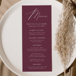 Modern Elegance Vin Bröllop Meny<br><div class="desc">Enkel meny och elegant bröllop-meny med "Menu" som visas i ett modernt,  vitt skript med vin lila eller färg efter eget val. Anpassa menyn vin bröllop genom att lägga till namn,  bröllop datum och menyinformation. Designad att samordna med vår moderna elegance bröllop-samling.</div>