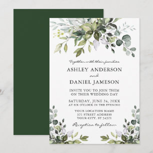 Modern Elegance Watercolor Greenery Bröllop Inbjudningar