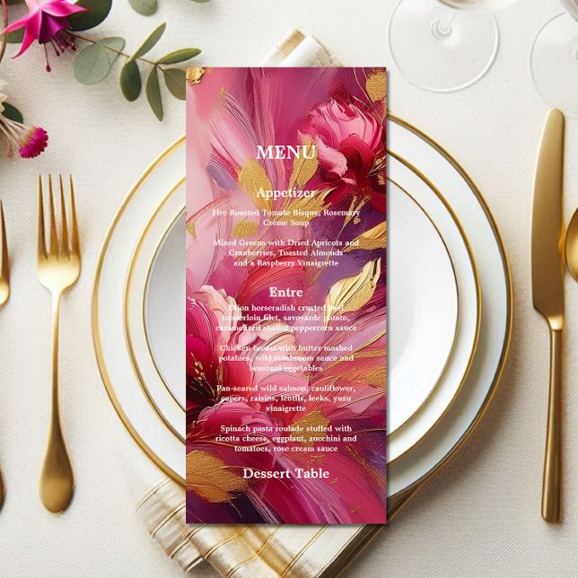 Modern Elegans:  Fuchsia Rosa Guld Meny (A work of art menu)
