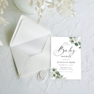 Modern Elegans Gröna blad Baby Shower Inbjudningar