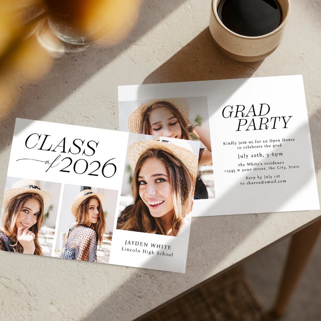 Modern Elegans Klass 2026 Fotoexamen Inbjudningar (Modern Elegance Class of 2026 Photo Graduation Invitation)