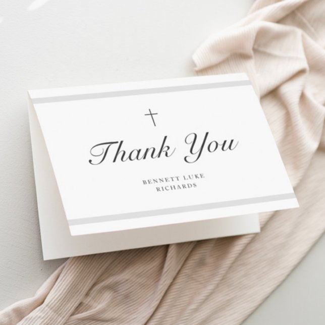 Modern Elegans Pojkar eller Flickor Dop Tack Kort (Gender Neutral photo baptism thank you card.)
