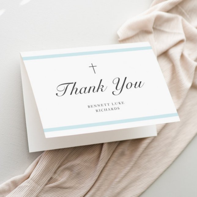 Modern Elegans Pojke Dop  Tack Kort (Boys photo baptism thank you card.)