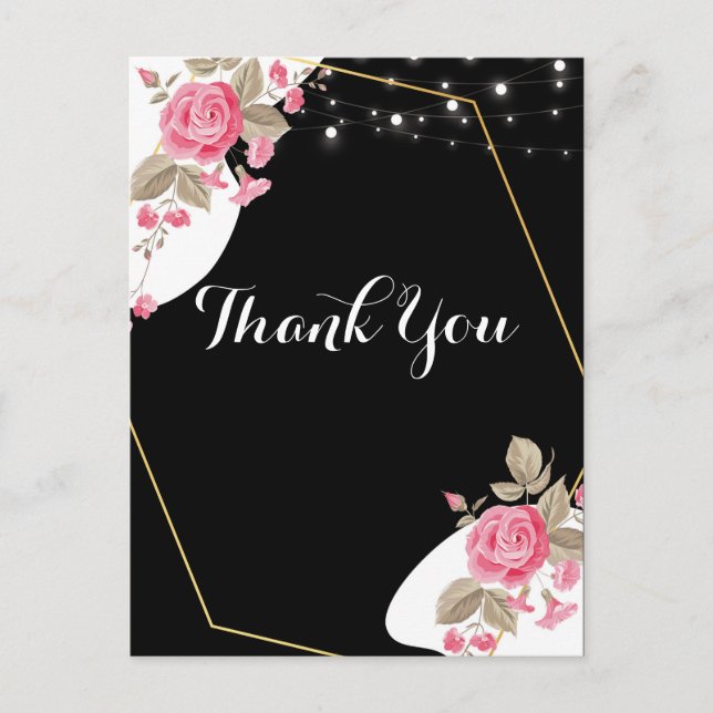 Modern Elegans Rosa Blommig sladdbelysning Tack Vykort (Framsida)