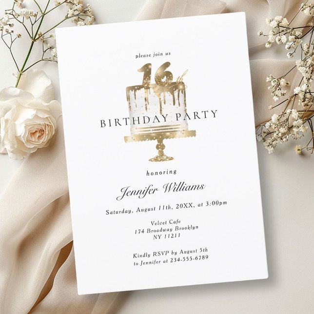 Modern, elegant 16. födelsedagsinbjudan inbjudningar (Modern, elegant 16. birthday invitation)