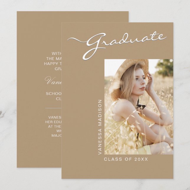 Modern Elegant | 1 Photo Khaki Grad Meddelande (Fram/baksida)