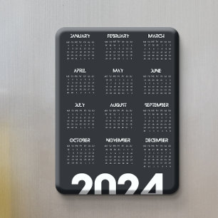 Modern Elegant 2024-kalender, svart och vit Magnet