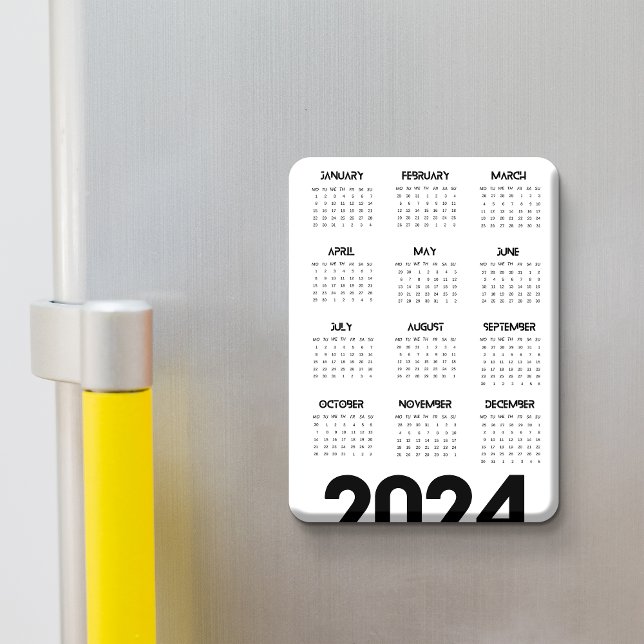 Modern Elegant 2024-kalender, svart och vit Magnet (Modern Elegant 2024 Calendar Black And White Magnet)