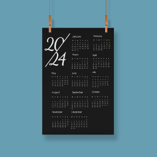 Modern Elegant 2024-kalender, svart och vit Poster