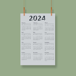 Modern Elegant 2024-kalender, svart och vit Poster