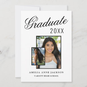 Modern Elegant 2025 Examenfoto Svart & Vitt Inbjudningar