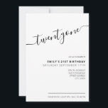 Modern Elegant 21:a födelsedag Inbjudningar<br><div class="desc">Modern svart och vit inbjudan på 21:a födelsedagen. Mall för minimalistisk 21-årsinbjudan med kalligrafi av elegantens handskrivna skriptteckensnitt.</div>