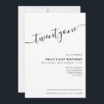 Modern Elegant 21:a födelsedag Inbjudningar<br><div class="desc">Modern svart och vit inbjudan på 21:a födelsedagen. Mall för minimalistisk 21-årsinbjudan med kalligrafi av elegantens handskrivna skriptteckensnitt.</div>