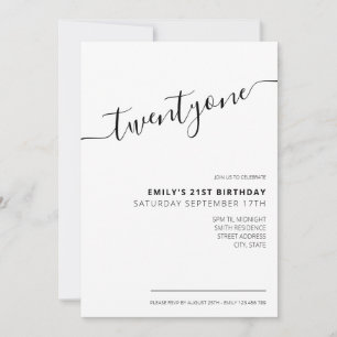 Modern Elegant 21:a födelsedag Inbjudningar
