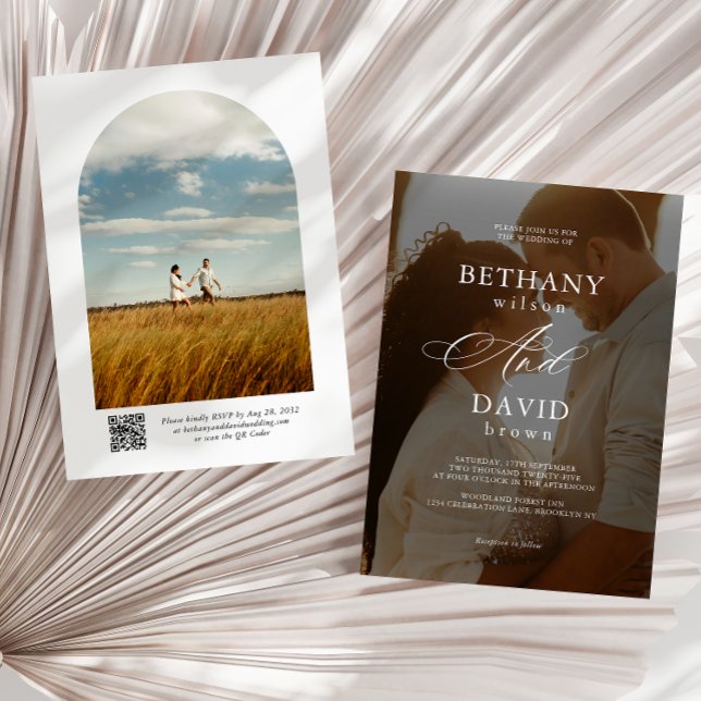 Modern Elegant 2 Arch Photo QR Code Osa Bröllop Inbjudningar (Skapare uppladdad)