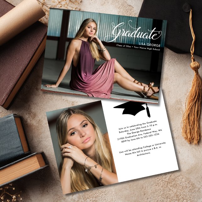 Modern Elegant 2 Foto Examenfest Inbjudningar (Modern Elegant 2 Photo Graduation Party Invitation)