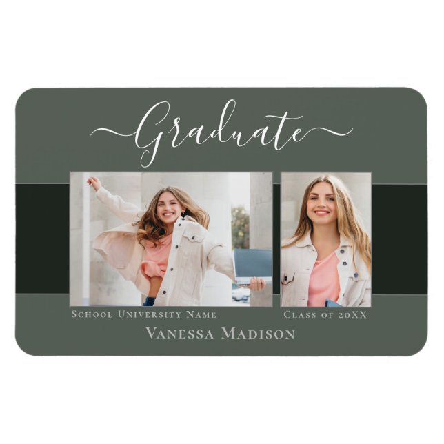 Modern | Elegant 2 Foto Grad Announcement Magnet (Horisontell)