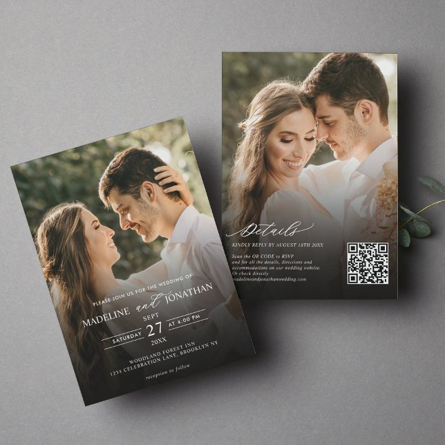 Modern Elegant 2 Foto QR-kod - allt i ett Bröllop Inbjudningar (Skapare uppladdad)