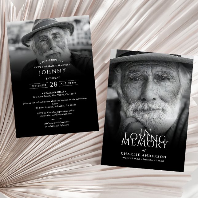 Modern Elegant 2-fotobegravnings-/minnesminnestjän Inbjudningar (Skapare uppladdad)