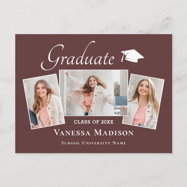 Modern | Elegant 3 Meddelande om fotot Studenten Vykort (Framsida)